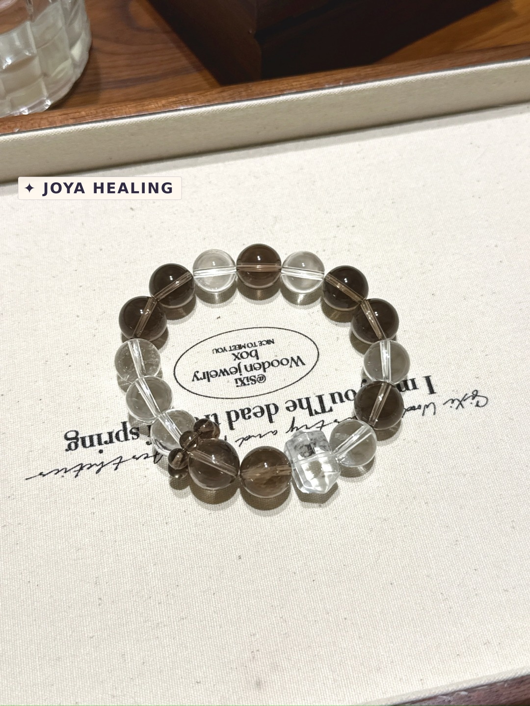 茶水晶白水晶双尖柱手串